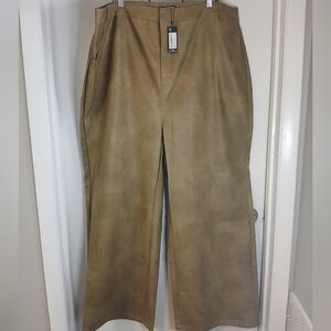 Olive Green Premium Faux Leather Straight Leg Pants US 22 New!